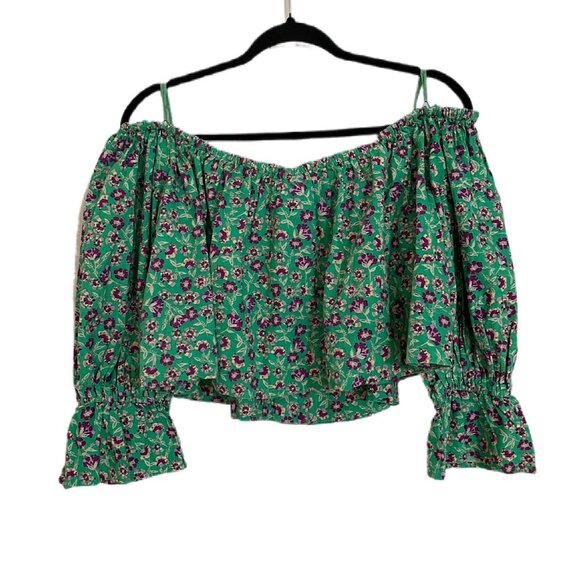 Free People James Smock Top Blouse in Floral Green Size XS - Picture 3 of 5